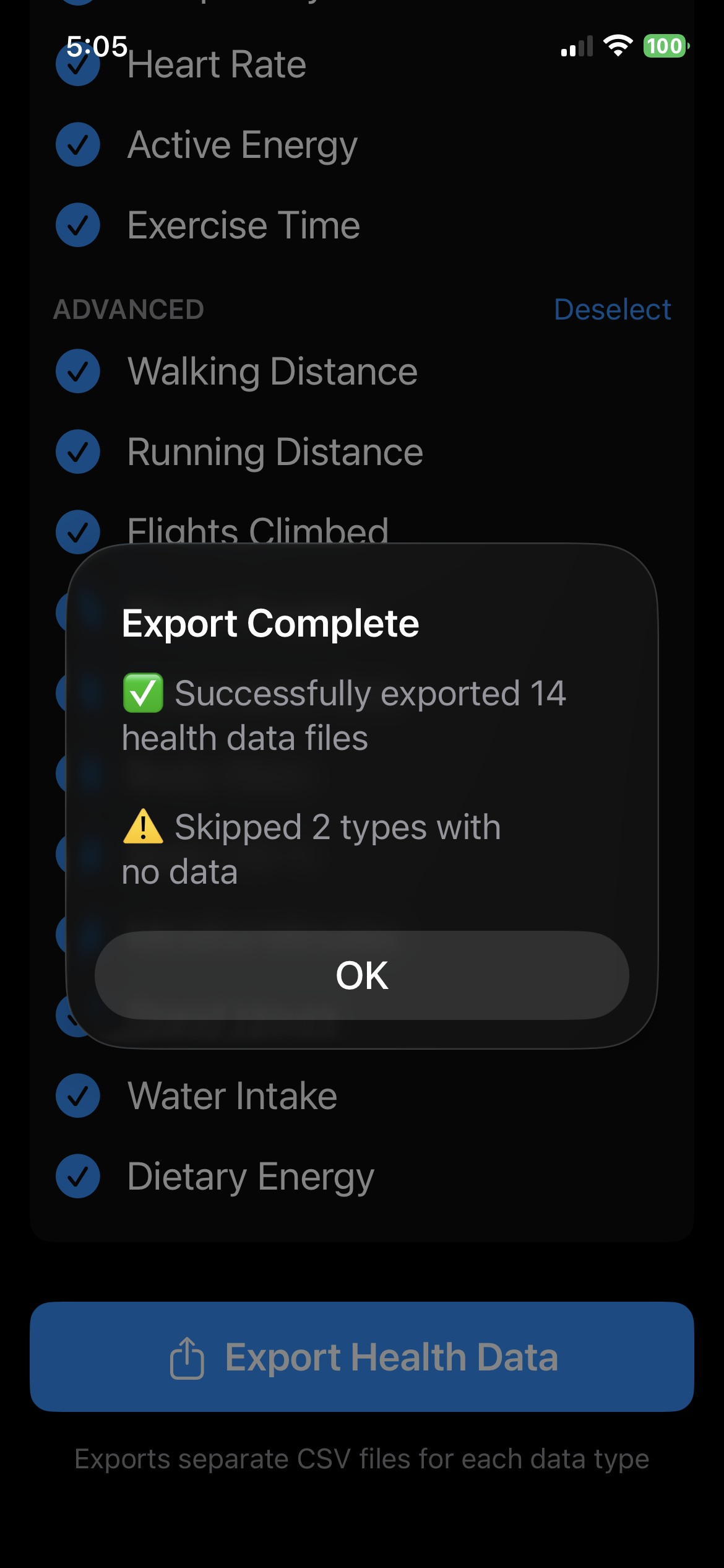 Export complete with CSV files