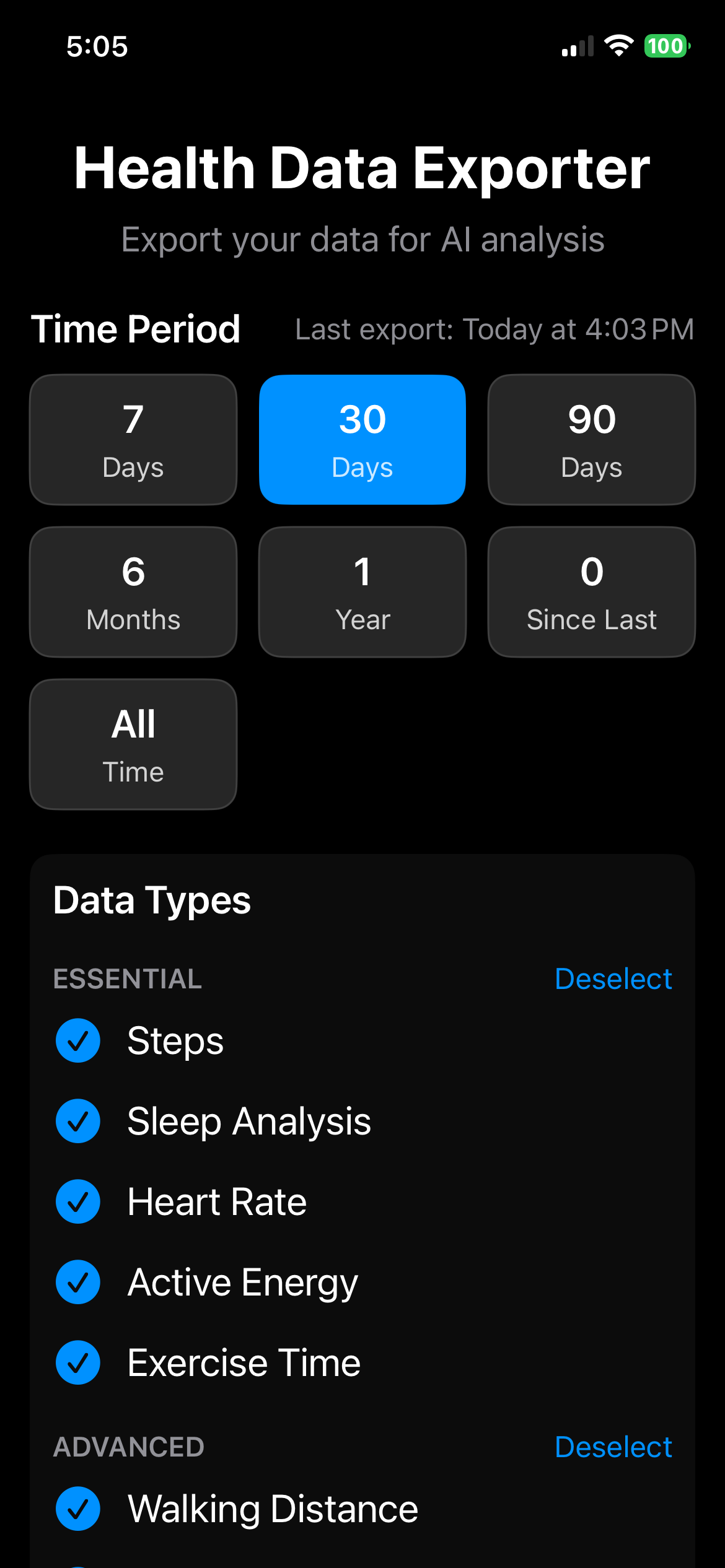 Pick timeframe for data export